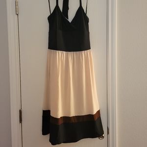 Jones New York halter dress in black, brown, and cream, size 8